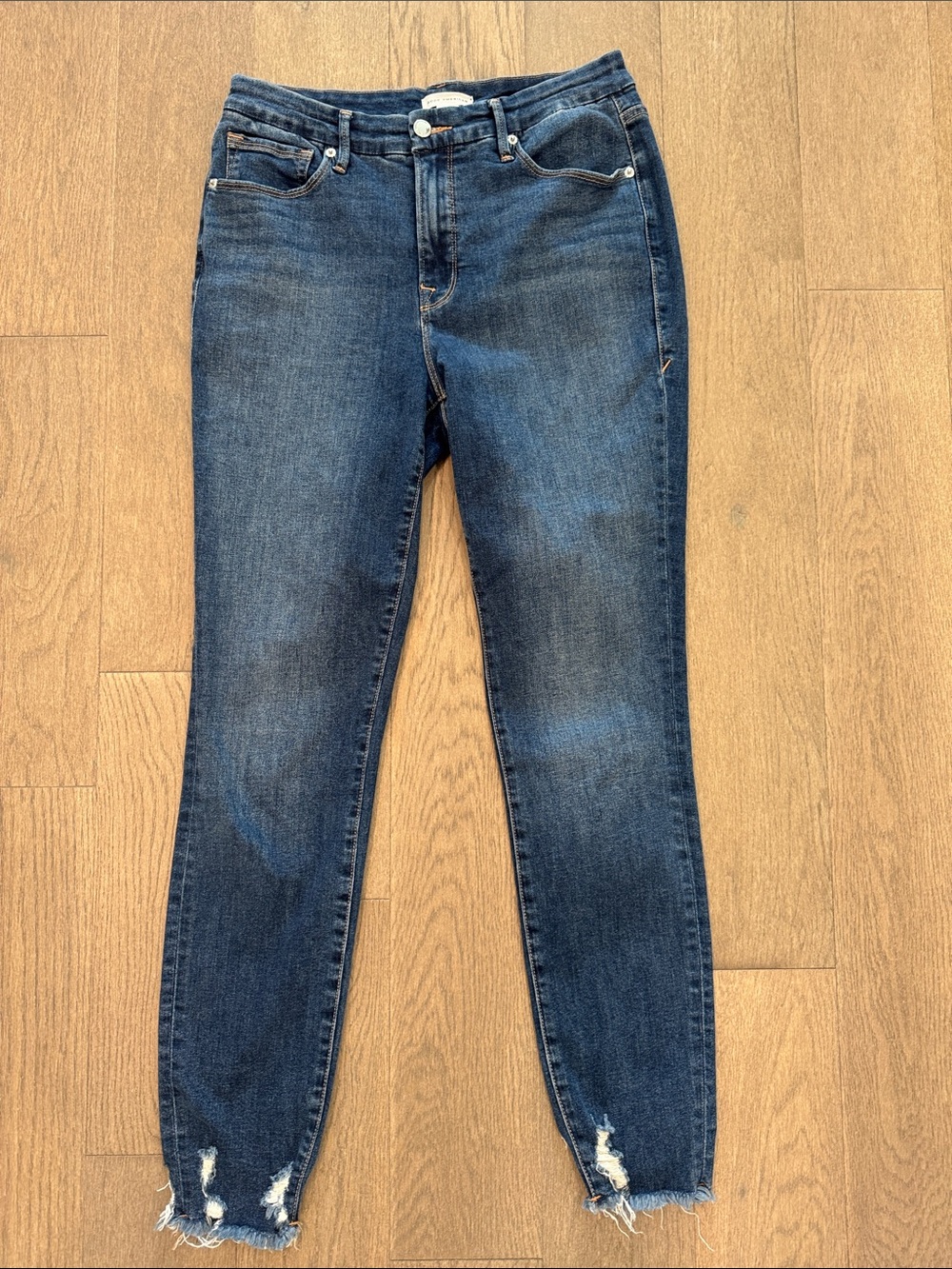 Good American Organic Cotton Good Legs Skinny Stretch Dark Wash Raw Hem 10/30